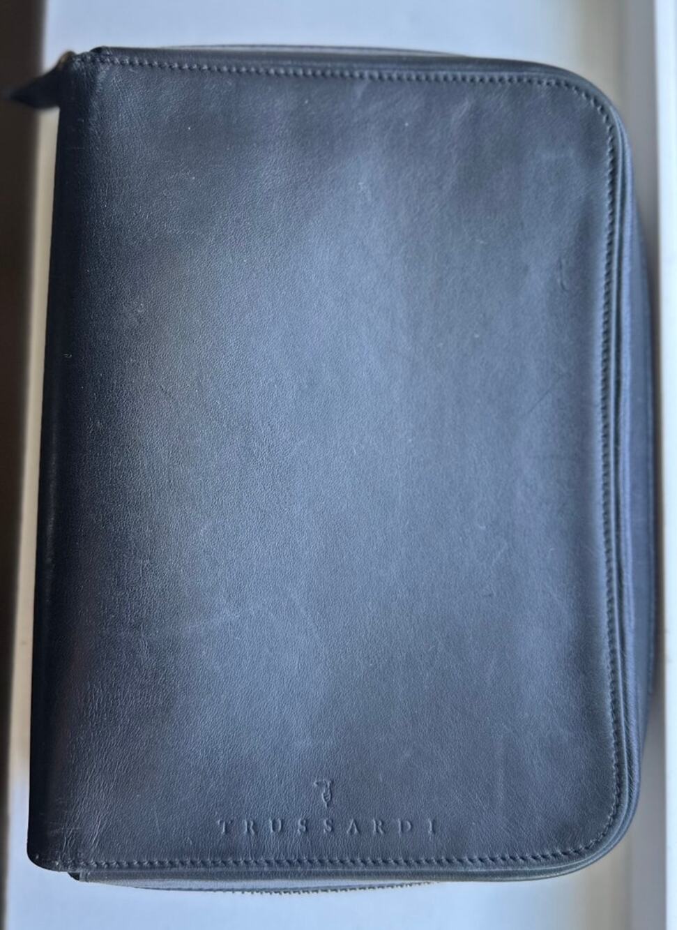 TRUSSARDI Black Leather Full Zip Portfolio Day Planner
